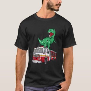 Firefighter Dinosaur  On Firetruck Dino T-Shirt