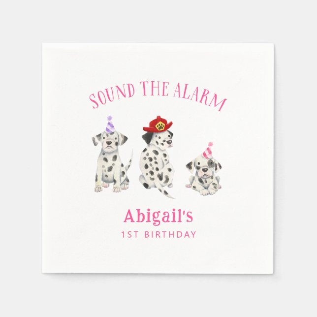 Firefighter Dog Girl Birthday Paper  Napkin (Front)