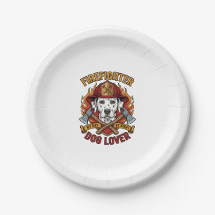 Firefighter Dog Lover Dalmatian Fire Helmet Axes F Paper Plate