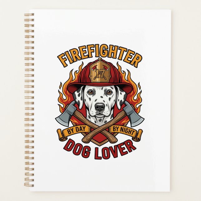 Firefighter Dog Lover Dalmatian Fire Helmet Axes F Planner (Front)