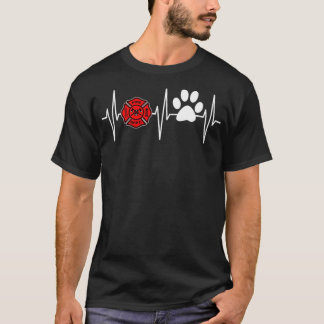 Firefighter Dog Lover Firefighting Heartbeat Dog T-Shirt