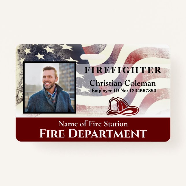 Firefighter Employee Photo Name ID Card Custom ID Badge (Front)