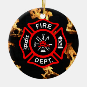 Firefighter EMT   Fireman Fire Dept Maltese Cross Ceramic Tree Decoration