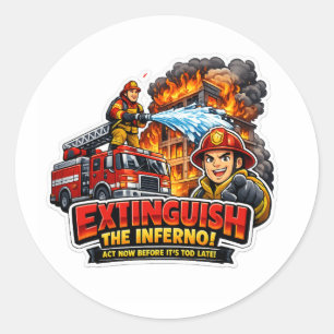 Firefighter Extinguish The Inferno Cartoon Sticker