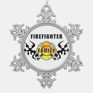 Firefighter Family Snowflake Pewter Christmas Ornament