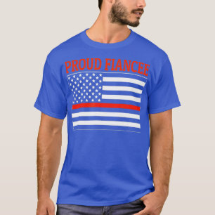 Firefighter Fiancee Proud Fiancee American Flag T-Shirt