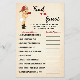 Firefighter Find the Guest Baby Shower Game Card