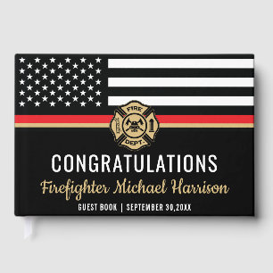 Firefighter Fire Academy Flag Fireman Graduation Guest Book