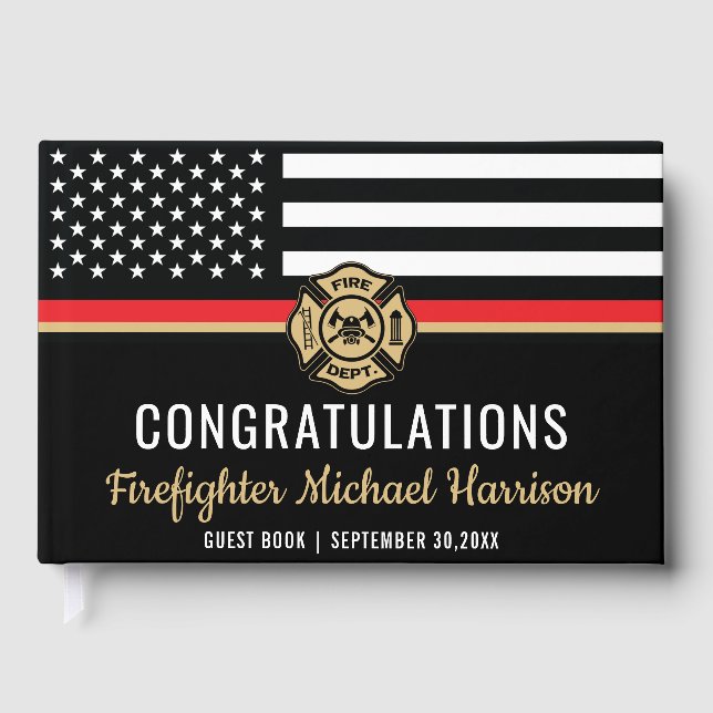 Firefighter Fire Academy Flag Fireman Graduation Guest Book (Front)