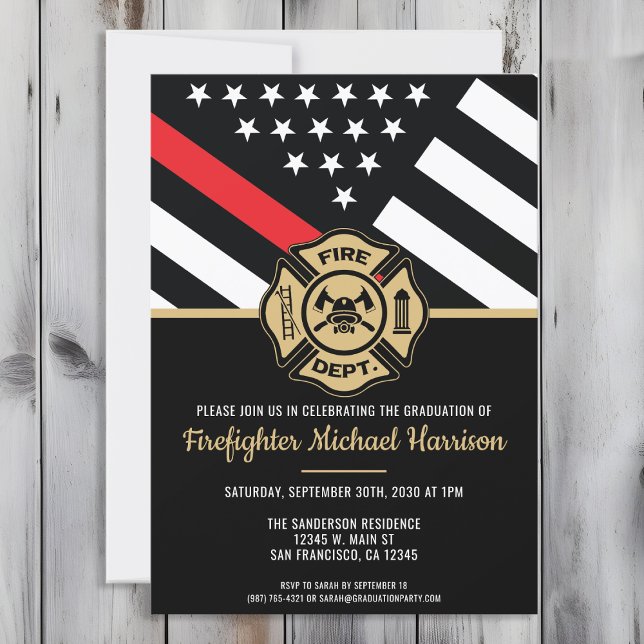 Firefighter Fire Academy Flag Fireman Graduation Invitation (Perfect invitation to invite guests to celebrate the new fire academy graduate in fire fighting!)