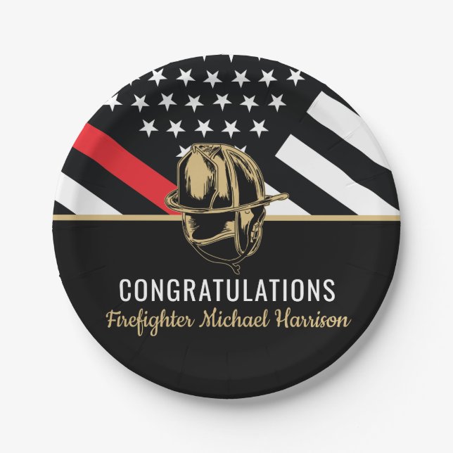 Firefighter Fire Academy Flag Graduation Party Paper Plate (Front)