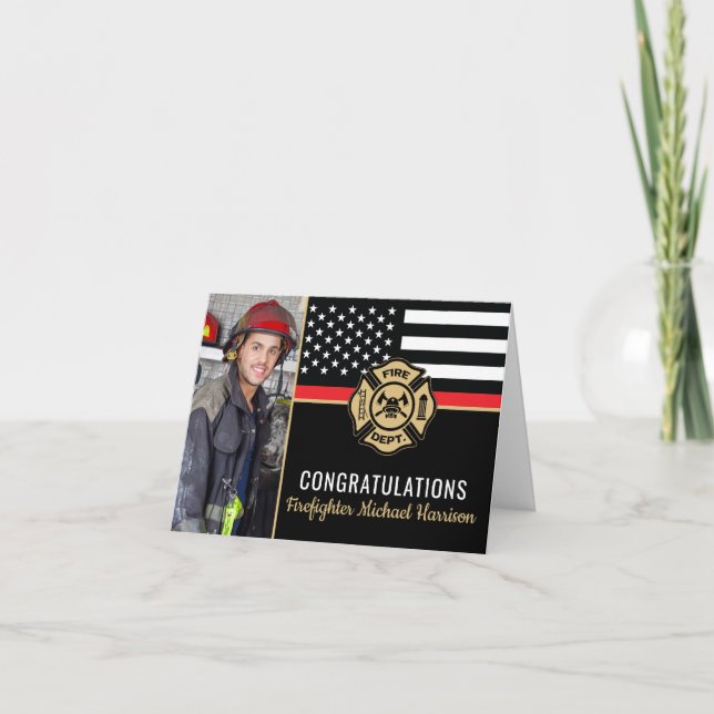 Firefighter Fire Academy Flag Graduation Photo Card (Front)
