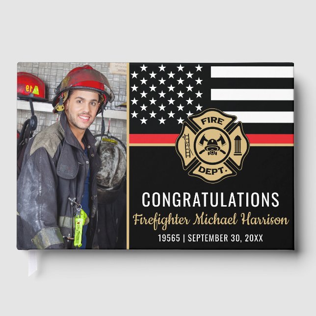 Firefighter Fire Academy Flag Graduation Photo Guest Book (Front)