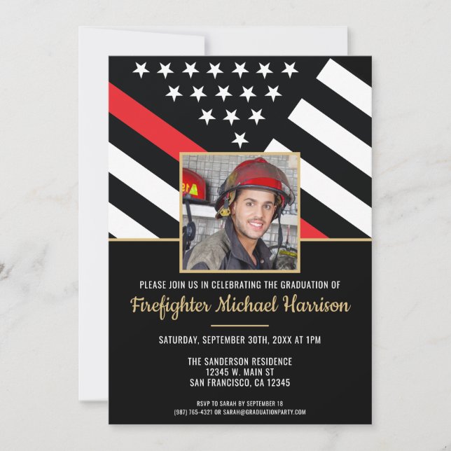 Firefighter Fire Academy Graduation Fireman Photo Invitation (Front)