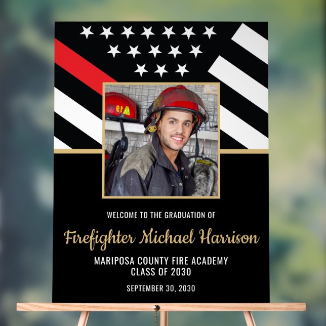 Firefighter Fire Academy Graduation Party Photo Acrylic Sign (Neutral)