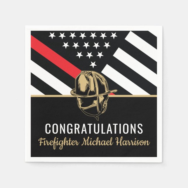 Firefighter Fire Academy Graduation Party Red Line Napkin (Front)