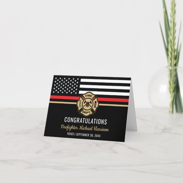 Firefighter Fire Academy Graduation Red Line Flag Card (Front)