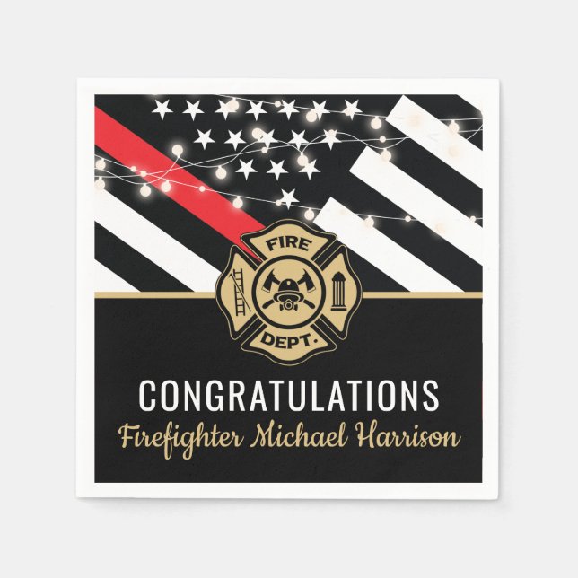 Firefighter Fire Academy Graduation Red Line Flag Napkin (Front)