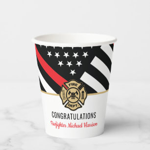 Firefighter Fire Academy Graduation Red Line Flag Paper Cups