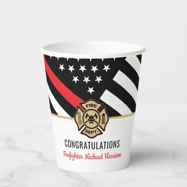 Firefighter Fire Academy Graduation Red Line Flag Paper Cups (Front)
