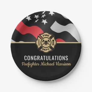 Firefighter Fire Academy Graduation Red Line Flag Paper Plate