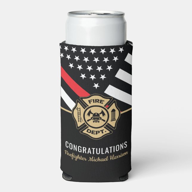 Firefighter Fire Academy Graduation Thin Red Line Seltzer Can Cooler (Seltzer Front)