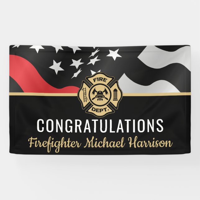 Firefighter Fire Academy Red Line Flag Graduation Banner (Horizontal)