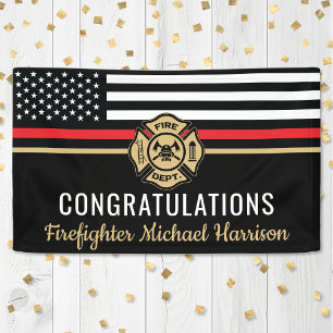 Firefighter Fire Academy Red Line Flag Graduation Banner