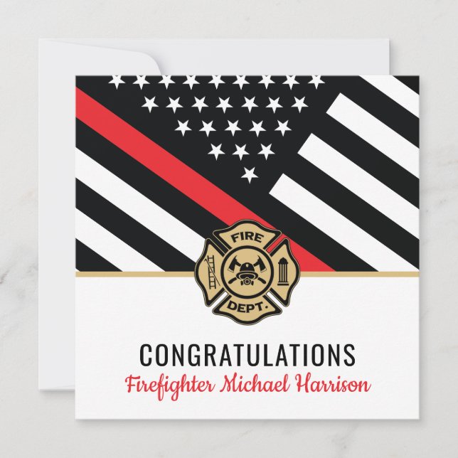 Firefighter Fire Academy Red Line Flag Graduation Card (Front)