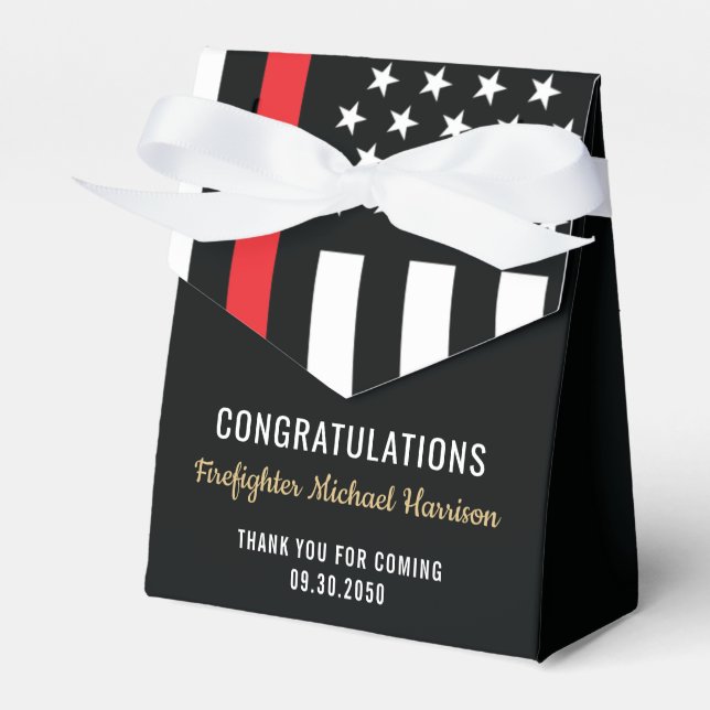 Firefighter Fire Academy Red Line Flag Graduation Favour Box (Front Side)