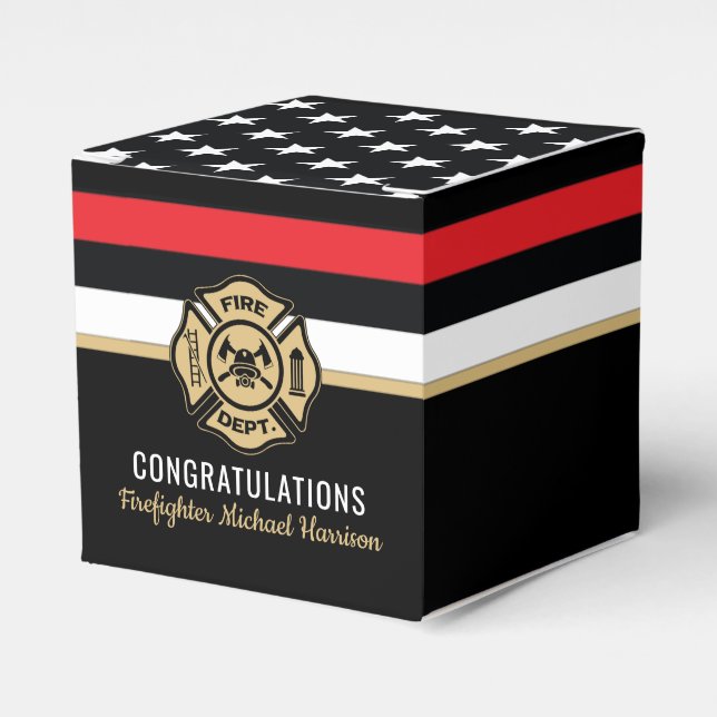 Firefighter Fire Academy Red Line Flag Graduation Favour Box (Front Side)