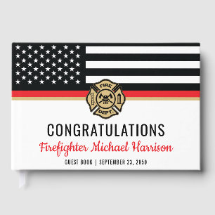 Firefighter Fire Academy Red Line Flag Graduation Guest Book