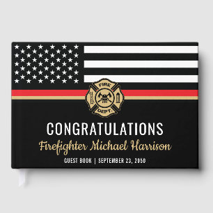 Firefighter Fire Academy Red Line Flag Graduation Guest Book