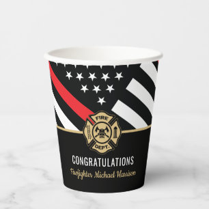 Firefighter Fire Academy Red Line Flag Graduation Paper Cups