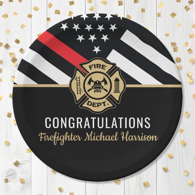 Firefighter Fire Academy Red Line Flag Graduation Paper Plate (Firefighter Fire Academy Red Line Flag Graduation Paper Plates)