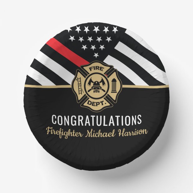Firefighter Fire Academy Red Line Flag Graduation Paper Plate (Front)