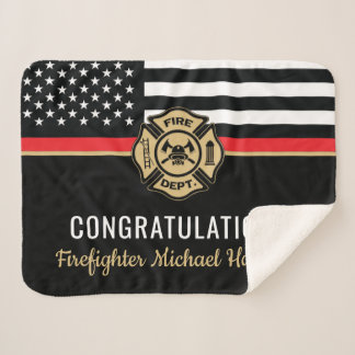 Firefighter Fire Academy Red Line Flag Graduation Sherpa Blanket