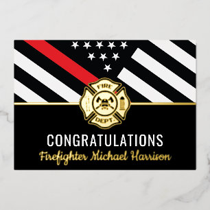 Firefighter Fire Academy Red Line Graduation Card