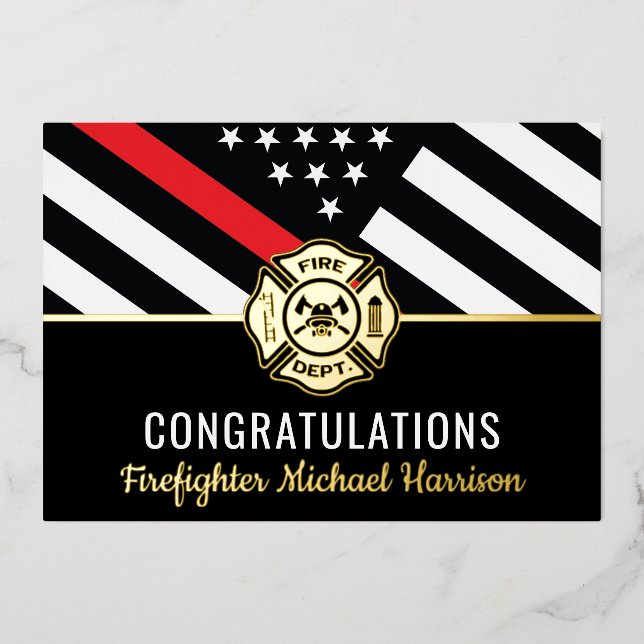 Firefighter Fire Academy Red Line Graduation Card (Front)