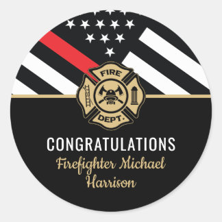 Firefighter Fire Academy Thin Red Line Graduation Classic Round Sticker