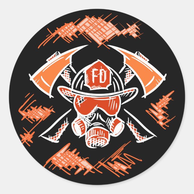 Firefighter. Fire Department. Cool Drawing. Classic Round Sticker (Front)