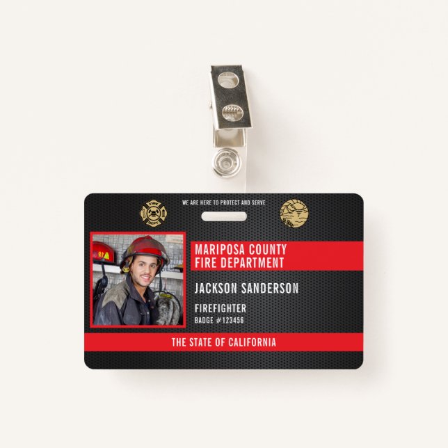 Firefighter Fire Department Employee Photo ID ID Badge (Front with Clip)