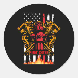 Firefighter Fire Department Fire Badge and Flag Classic Round Sticker