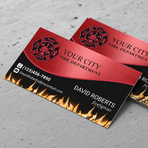 Firefighter Fire Department Fireman Modern Red Business Card