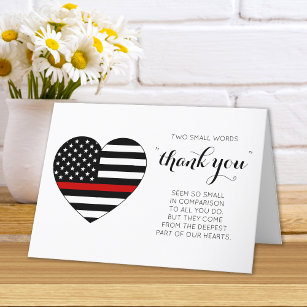 Firefighter Fire Department Heart Thin Red Line Thank You Card