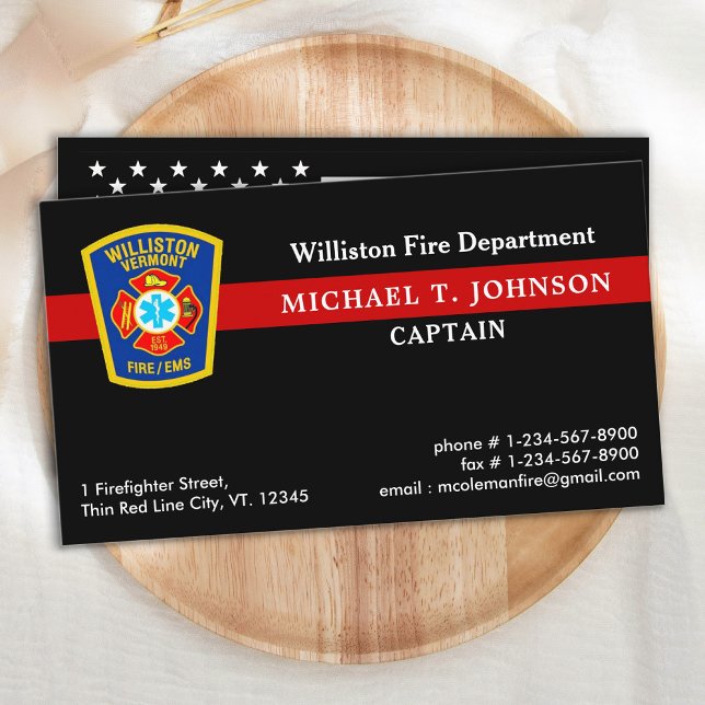 Firefighter Fire Department Red Line Logo Emblem Business Card (Creator Uploaded)