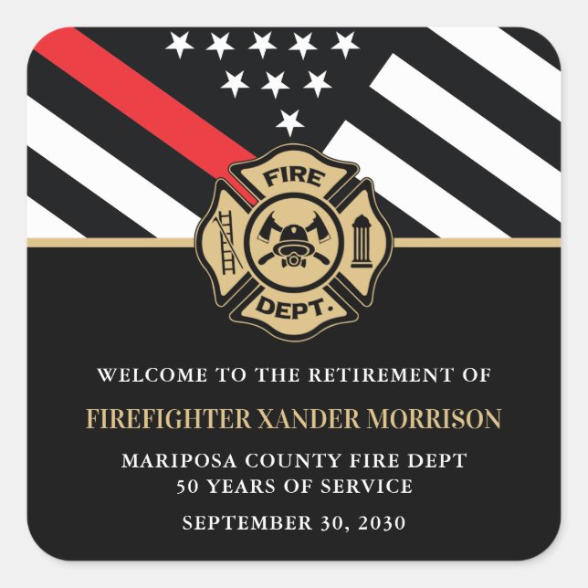 Firefighter Fire Department Retirement Fireman Square Sticker (Front)