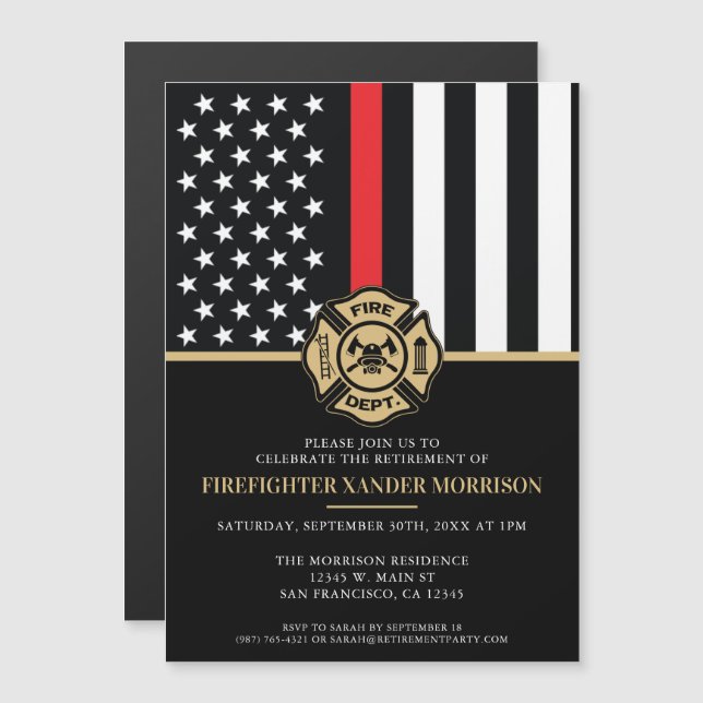 Firefighter Fire Department Retirement Party Magnetic Invitation (Front/Back)