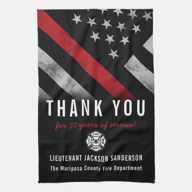 Firefighter Fire Department Retirement Party Tea Towel (Vertical)