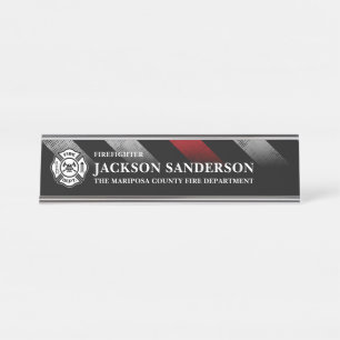 Firefighter Fire Department Thin Red Line Logo Desk Name Plate